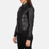 Vition Black Leather Bomber Jacket